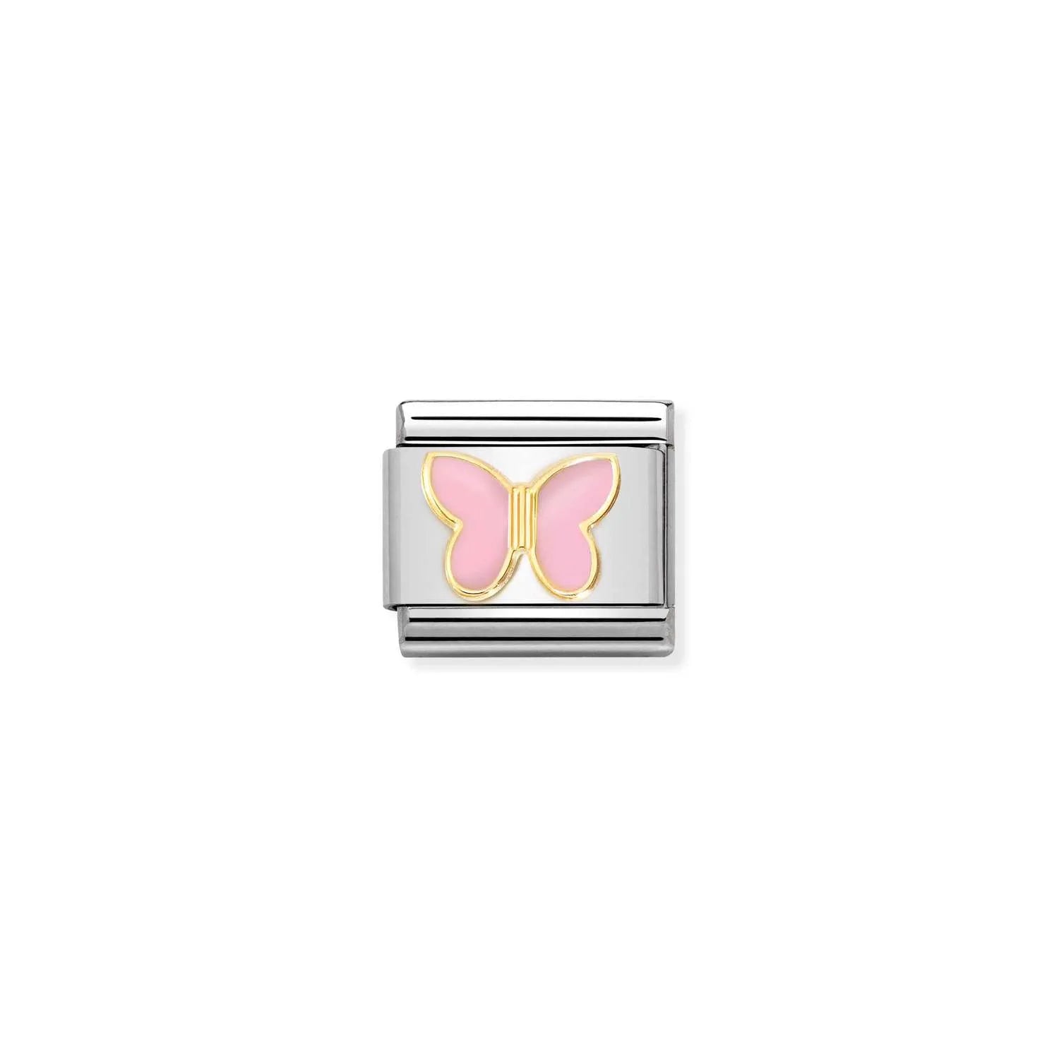 Nomination Composable Classic Pink Butterfly Charm - Stainless Steel, Sterling Silver & Yellow Gold with Enamel