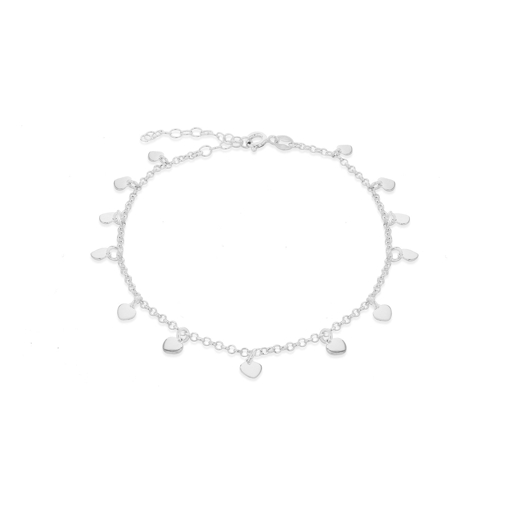 Sterling Silver Dangly Hearts Anklet 9'-11'