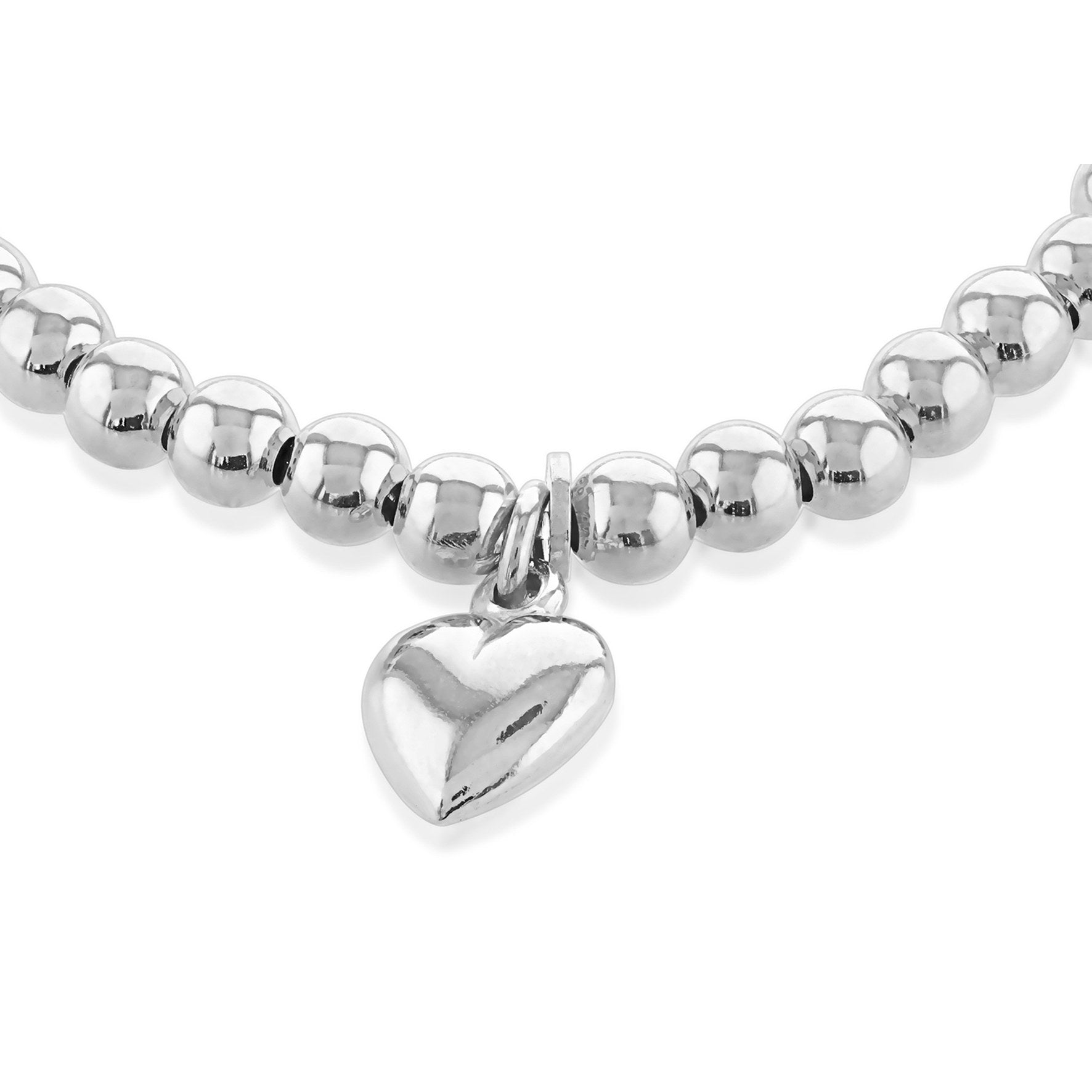 Sterling Silver Elastic Beads with Heart Charm Kids Bracelet 5.5'