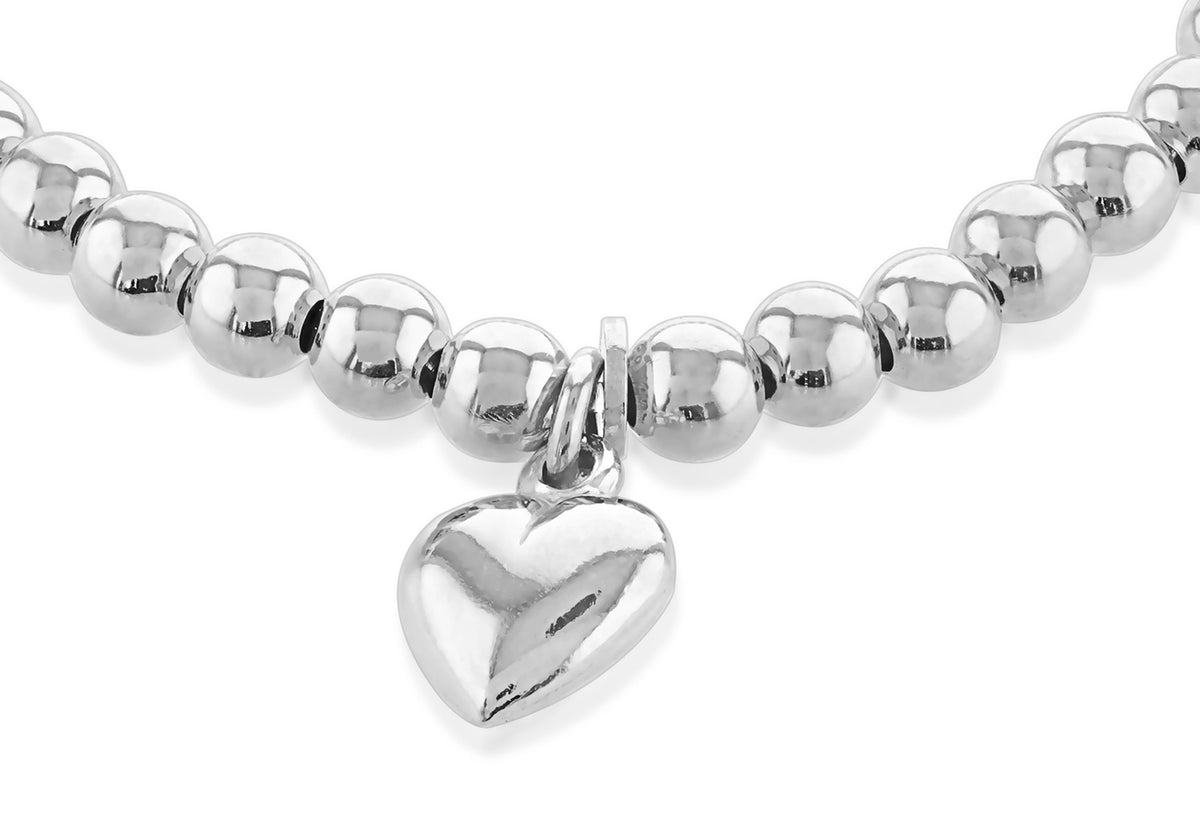Sterling Silver Elastic Beads with Heart Charm Kids Bracelet 5.5'