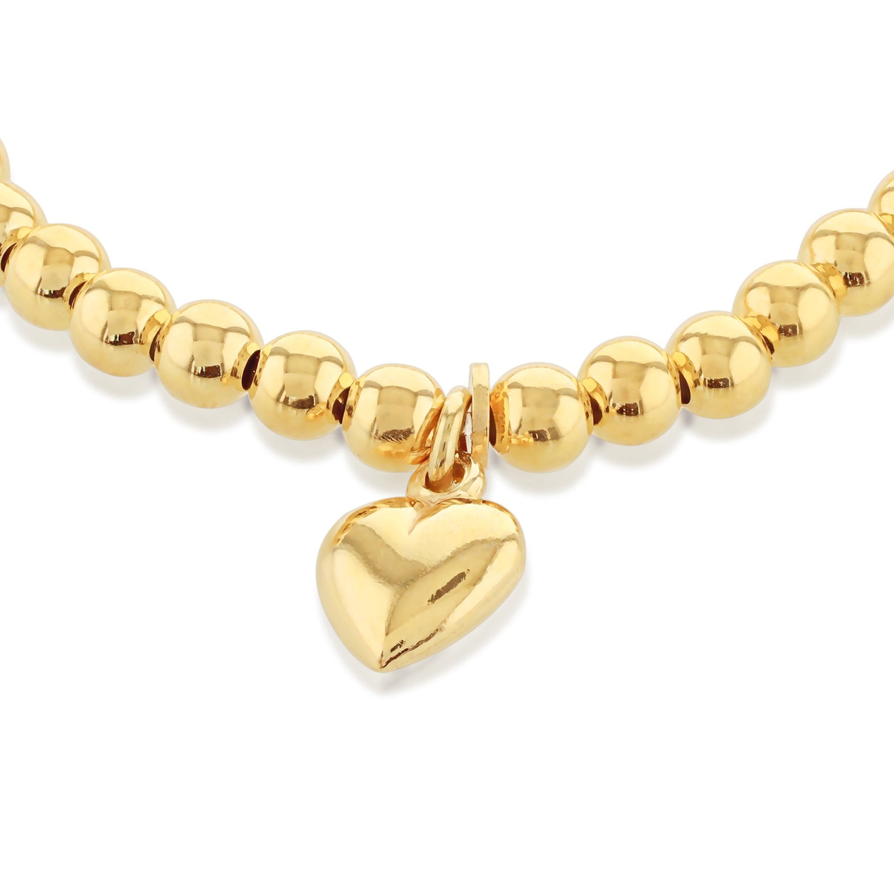 Sterling Silver Yellow Gold Plated Elastic Beads with Heart Charm Kids Bracelet 5.5'