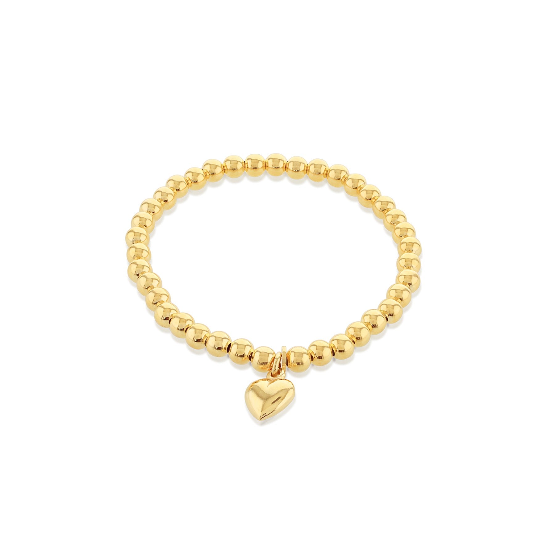 Sterling Silver Yellow Gold Plated Elastic Beads with Heart Charm Kids Bracelet 5.5'