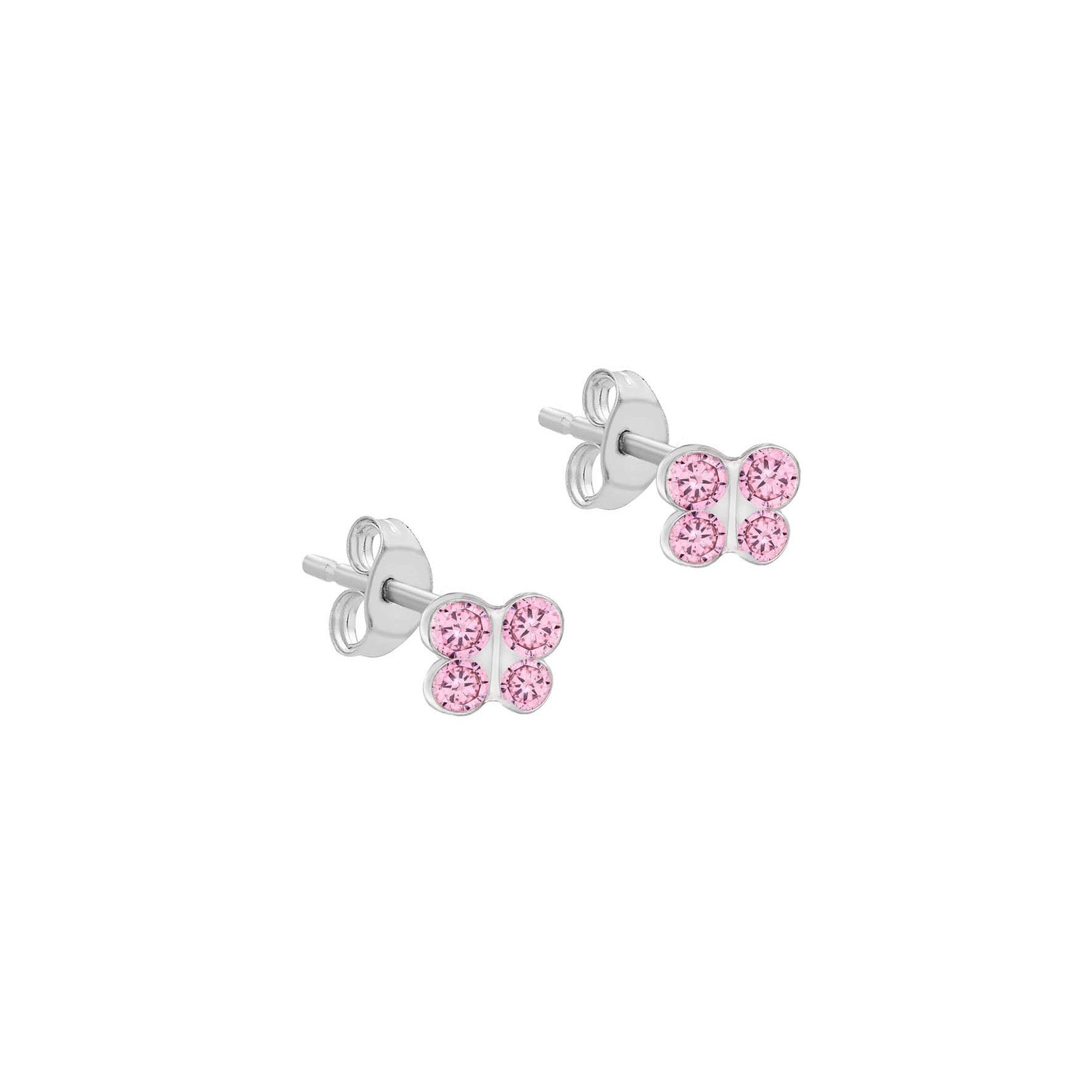 Sterling Silver Pink Cubic Zirconia Butterfly Stud Earrings