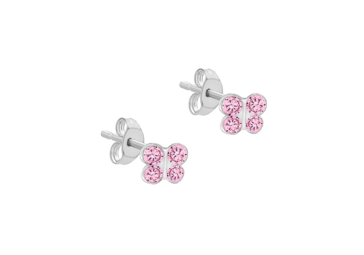 Sterling Silver Pink Cubic Zirconia Butterfly Stud Earrings