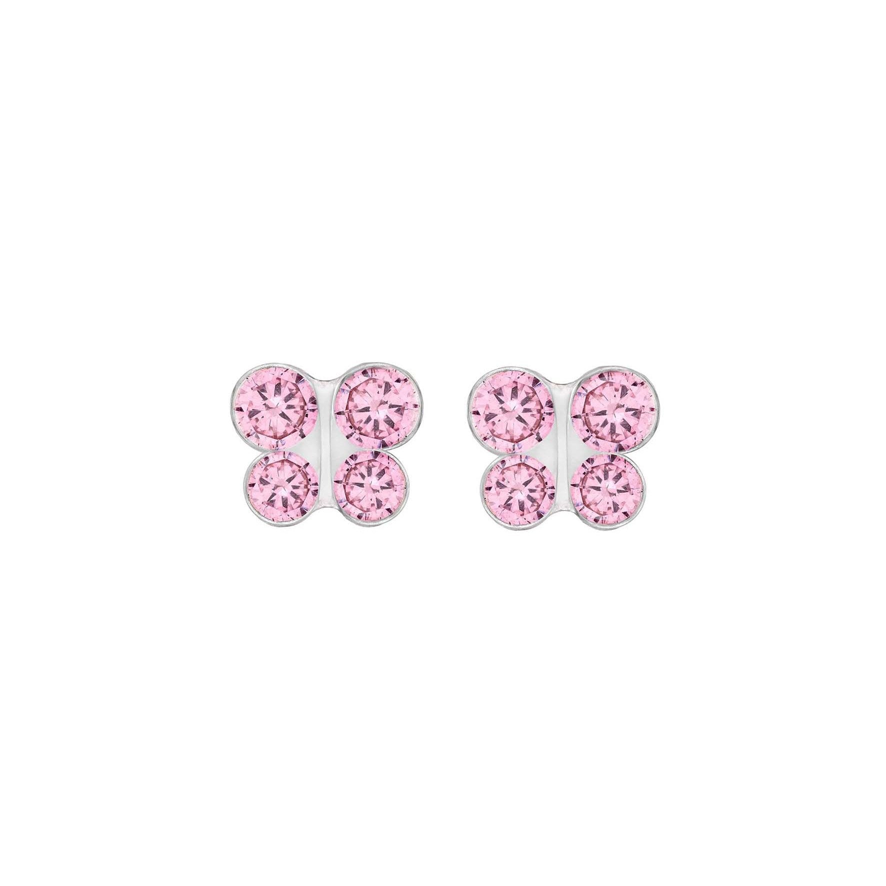 Sterling Silver Pink Cubic Zirconia Butterfly Stud Earrings