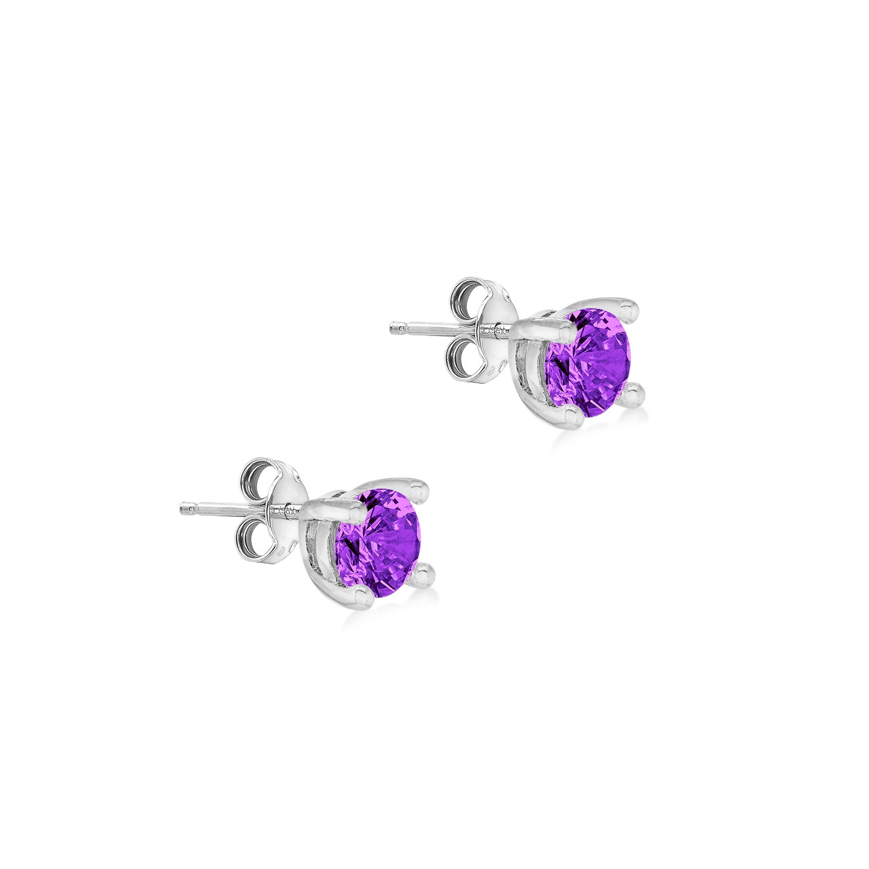 Sterling Silver Amethyst Cubic Zirconia February Birthstone Stud Earrings