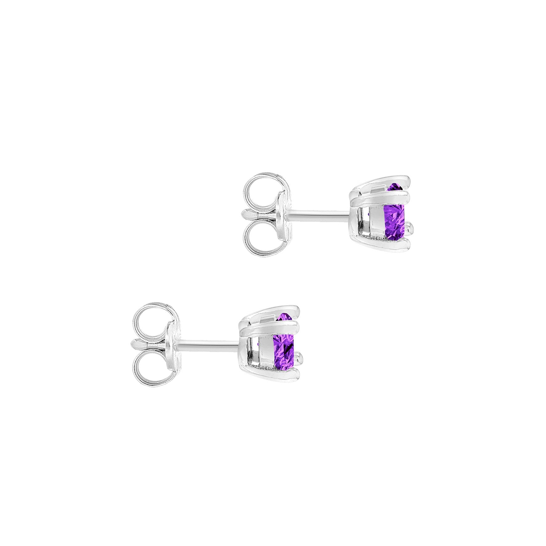 Sterling Silver Amethyst Cubic Zirconia February Birthstone Stud Earrings