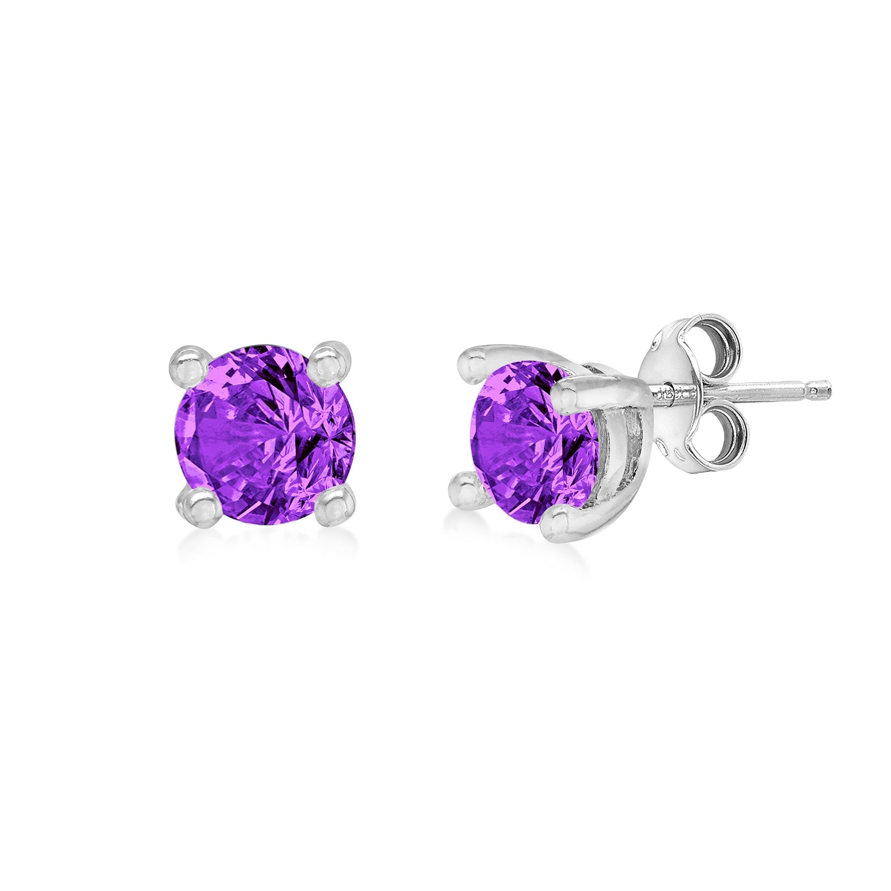 Sterling Silver Amethyst Cubic Zirconia February Birthstone Stud Earrings