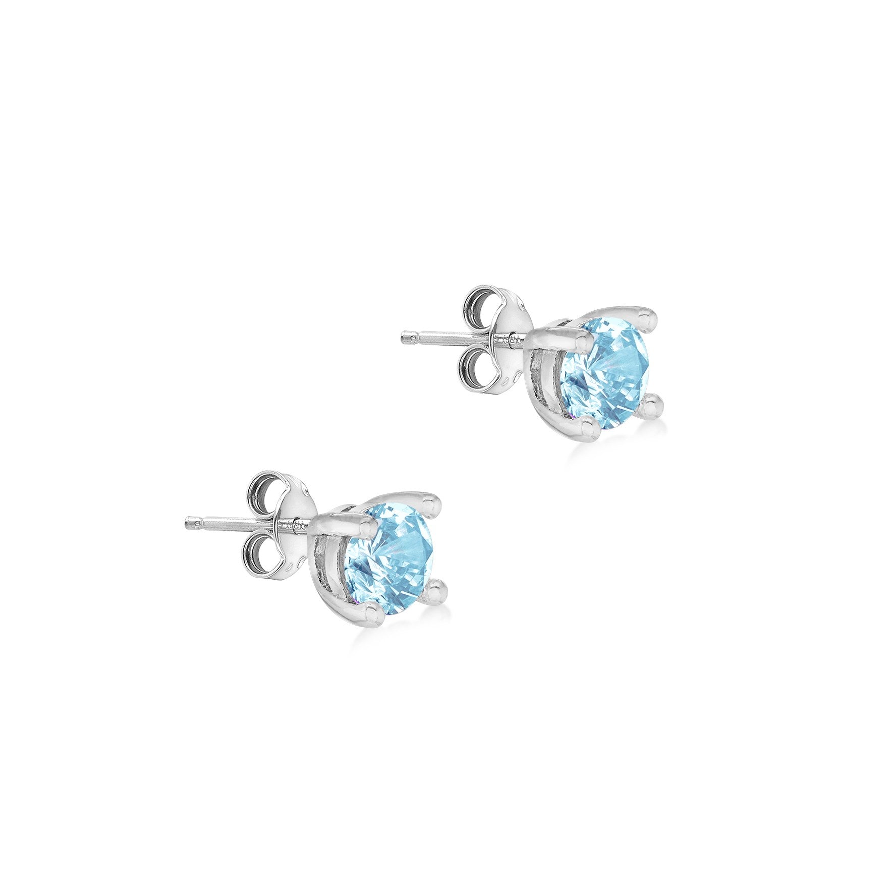 Sterling Silver Aquamarine Cubic Zirconia March Birthstone Stud Earrings