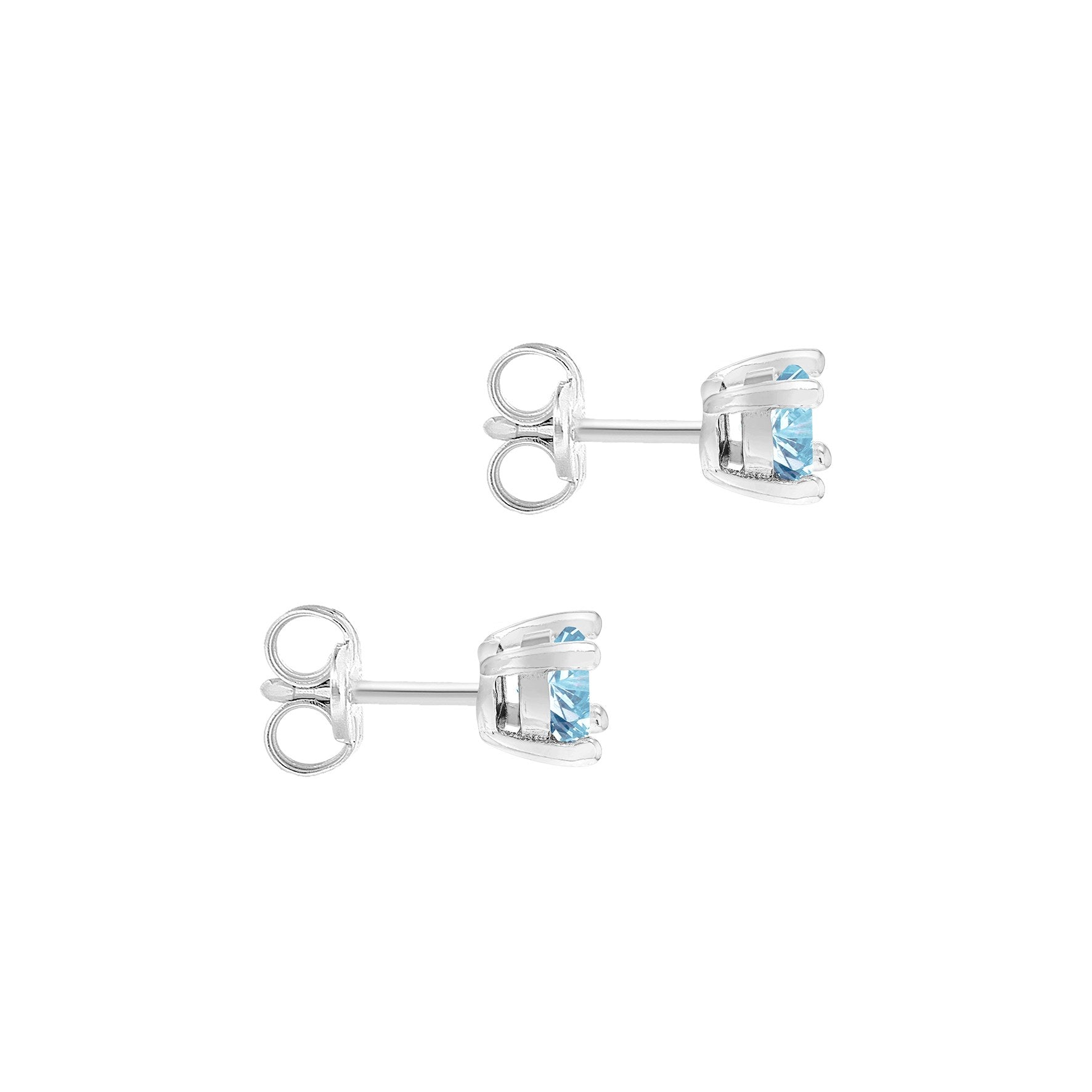 Sterling Silver Aquamarine Cubic Zirconia March Birthstone Stud Earrings