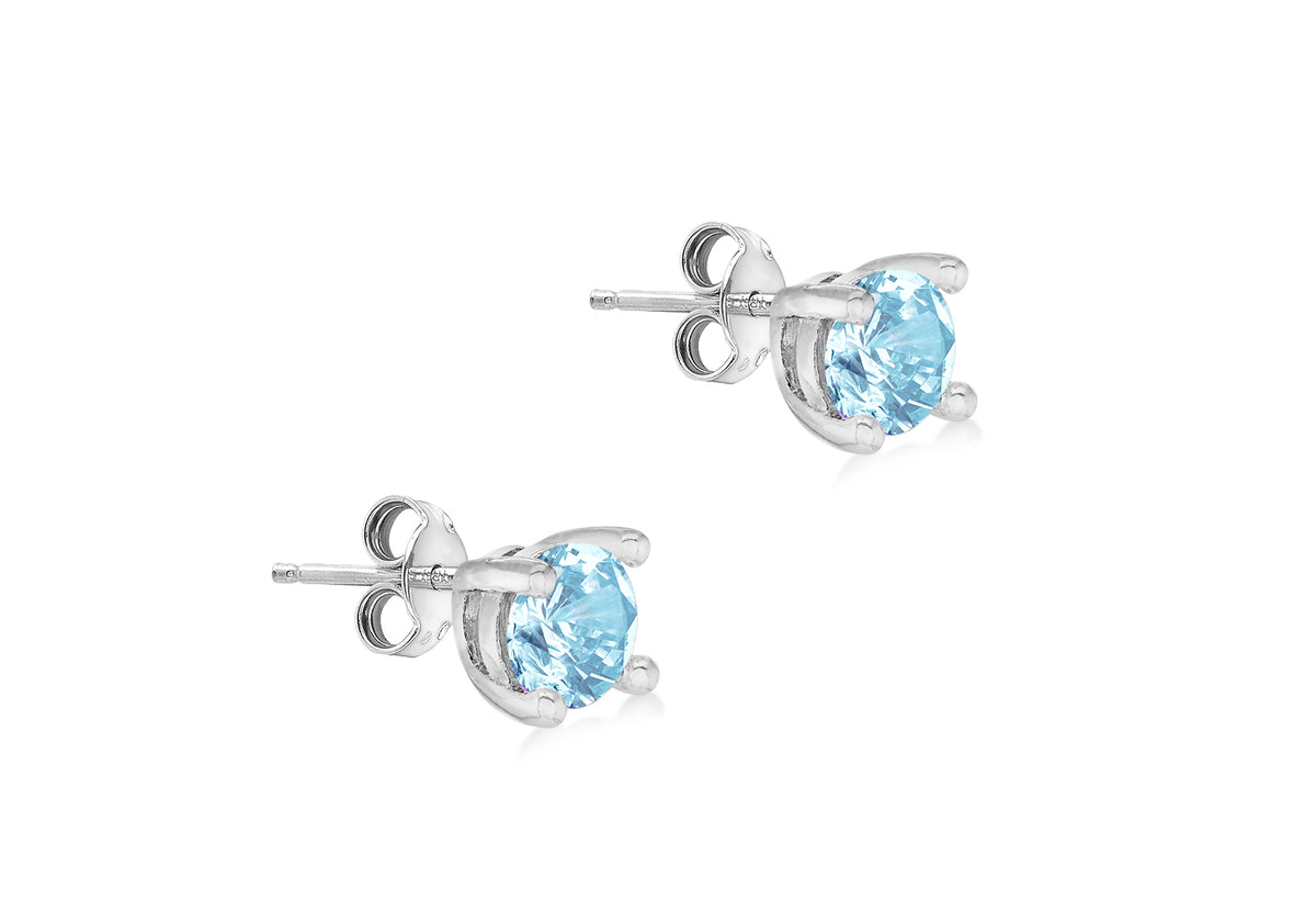 Sterling Silver Aquamarine Cubic Zirconia March Birthstone Stud Earrings