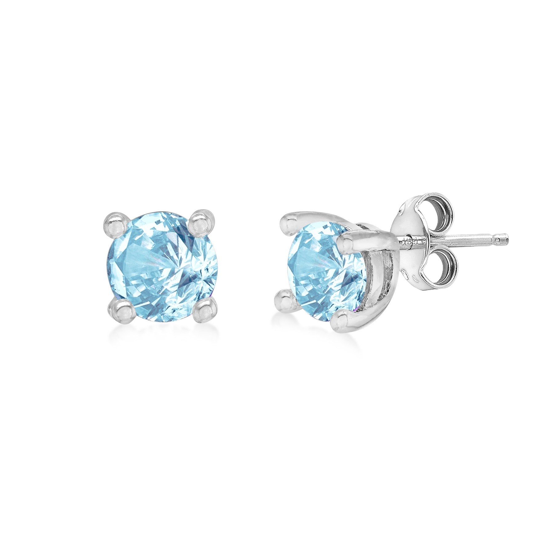 Sterling Silver Aquamarine Cubic Zirconia March Birthstone Stud Earrings