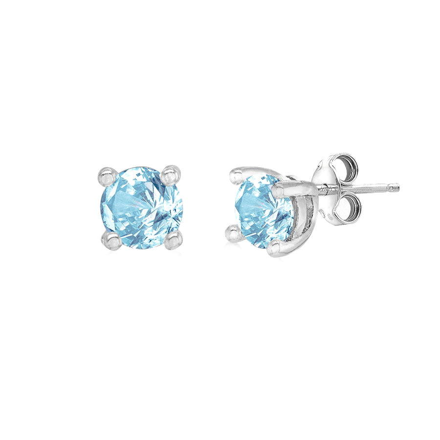 Sterling Silver Aquamarine Cubic Zirconia March Birthstone Stud Earrings