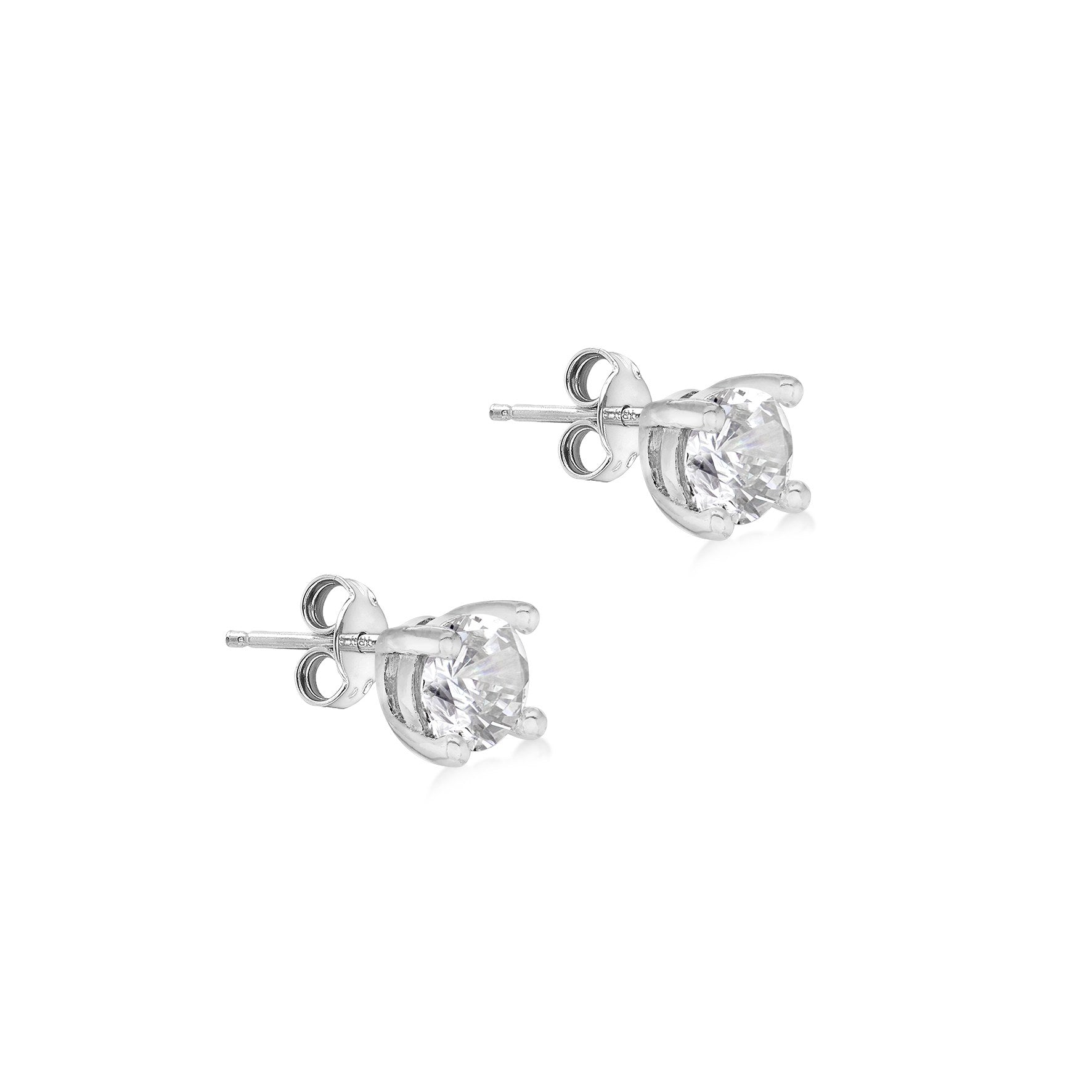 Sterling Silver White Cubic Zirconia April Birthstone Stud Earrings