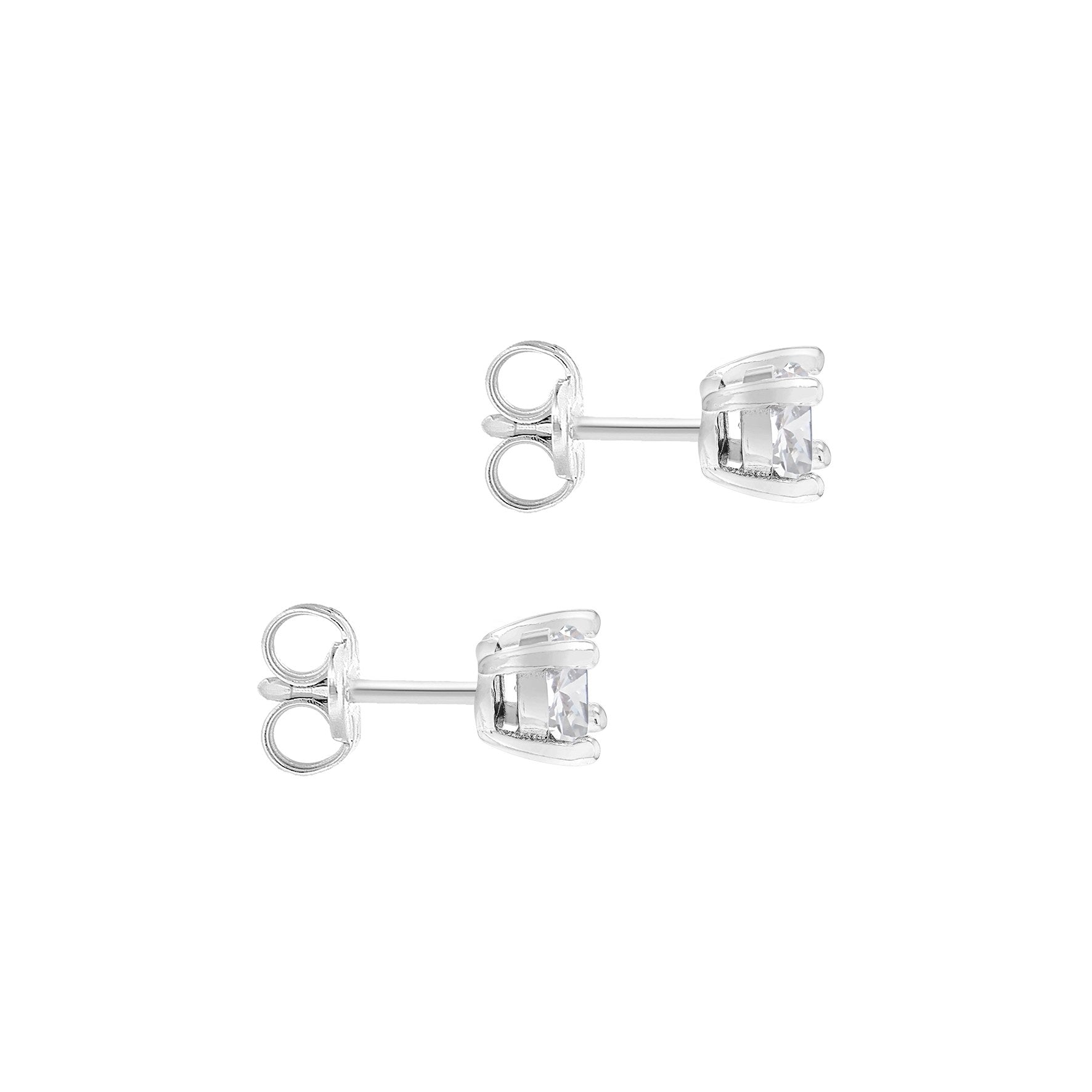 Sterling Silver White Cubic Zirconia April Birthstone Stud Earrings