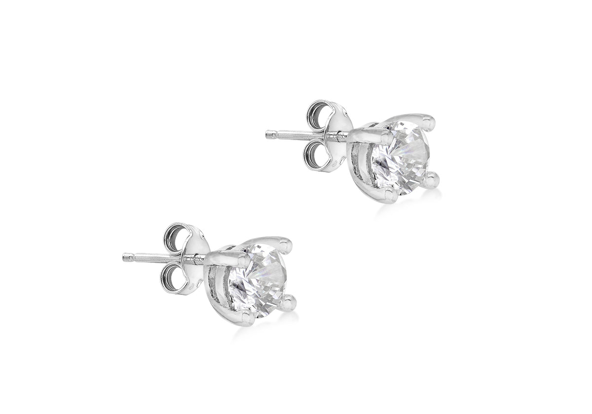 Sterling Silver White Cubic Zirconia April Birthstone Stud Earrings