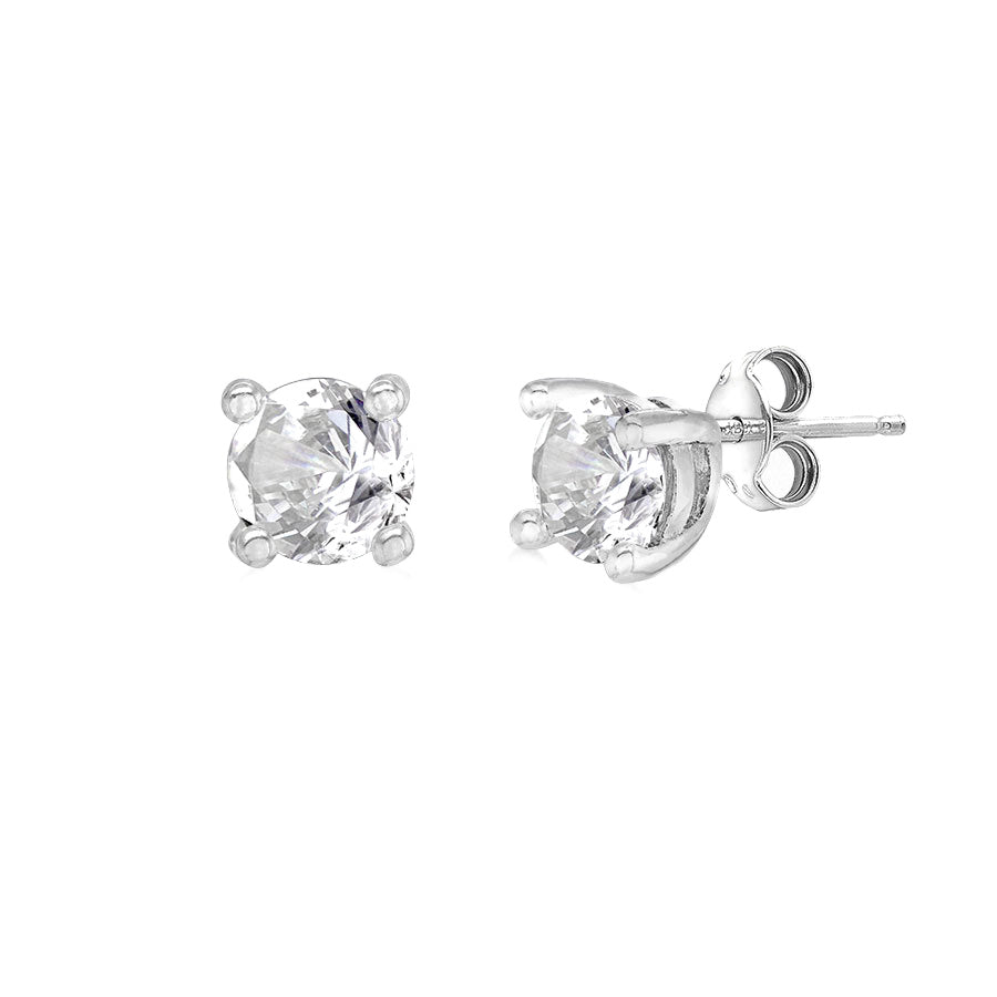 Sterling Silver White Cubic Zirconia April Birthstone Stud Earrings