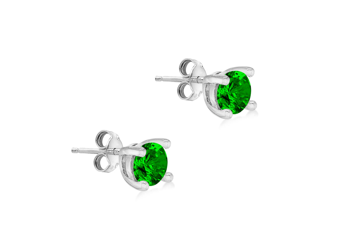 Sterling Silver Emerald Cubic Zirconia May Birthstone Stud Earrings