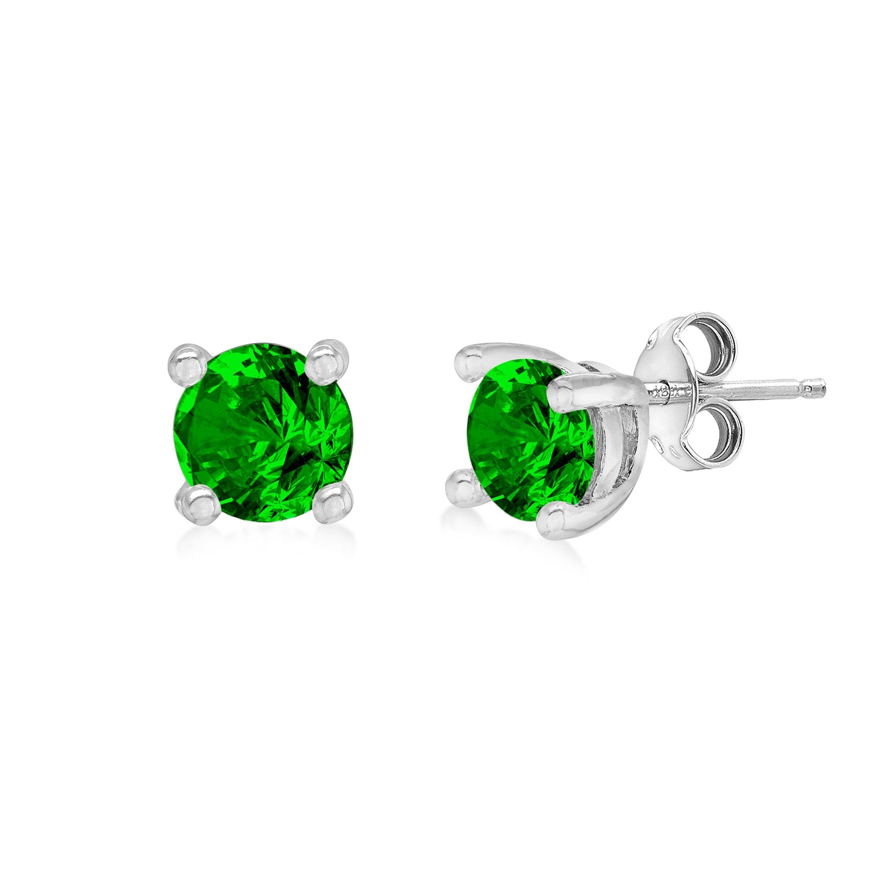 Sterling Silver Emerald Cubic Zirconia May Birthstone Stud Earrings