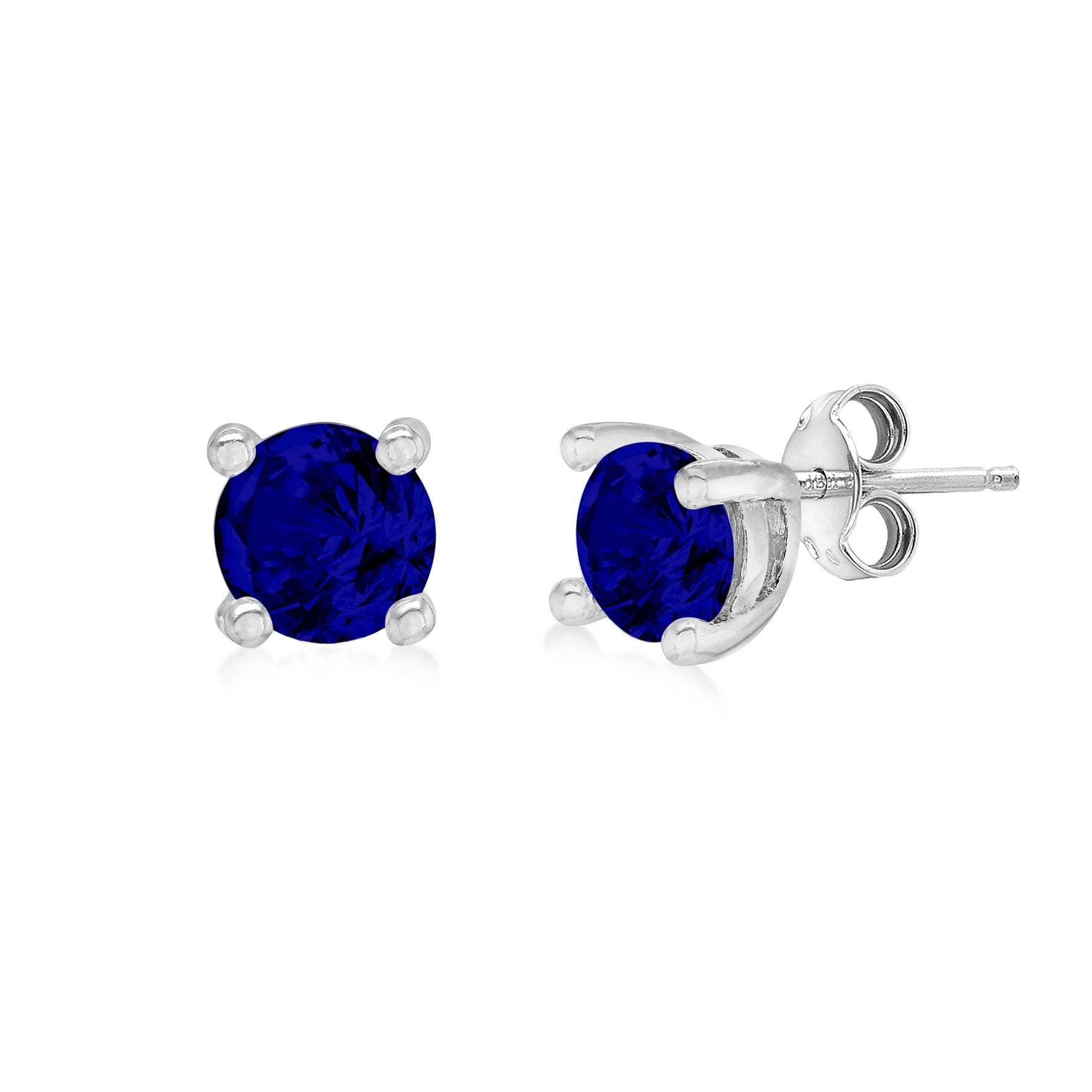 Sterling Silver Sapphire Cubic Zirconia September Birthstone Stud Earrings