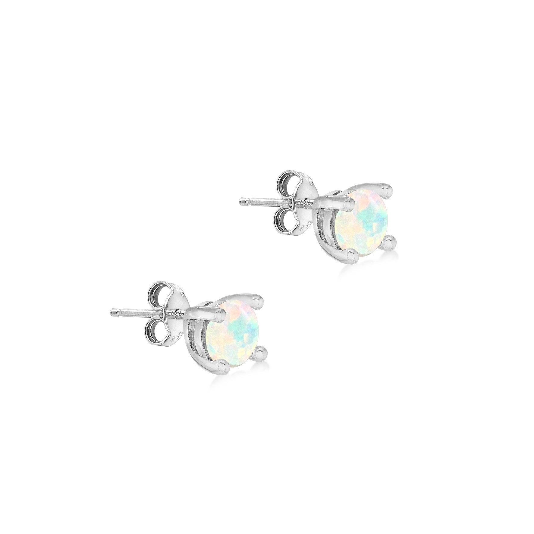 Sterling Silver Opal October Birthstone Stud Earrings