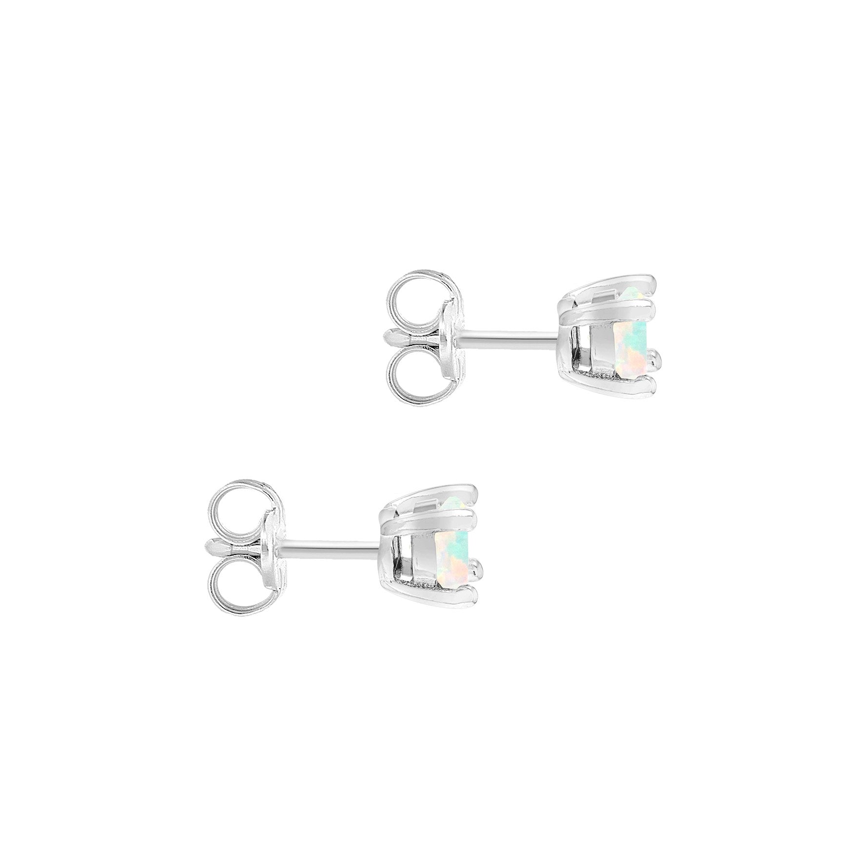 Sterling Silver Opal October Birthstone Stud Earrings