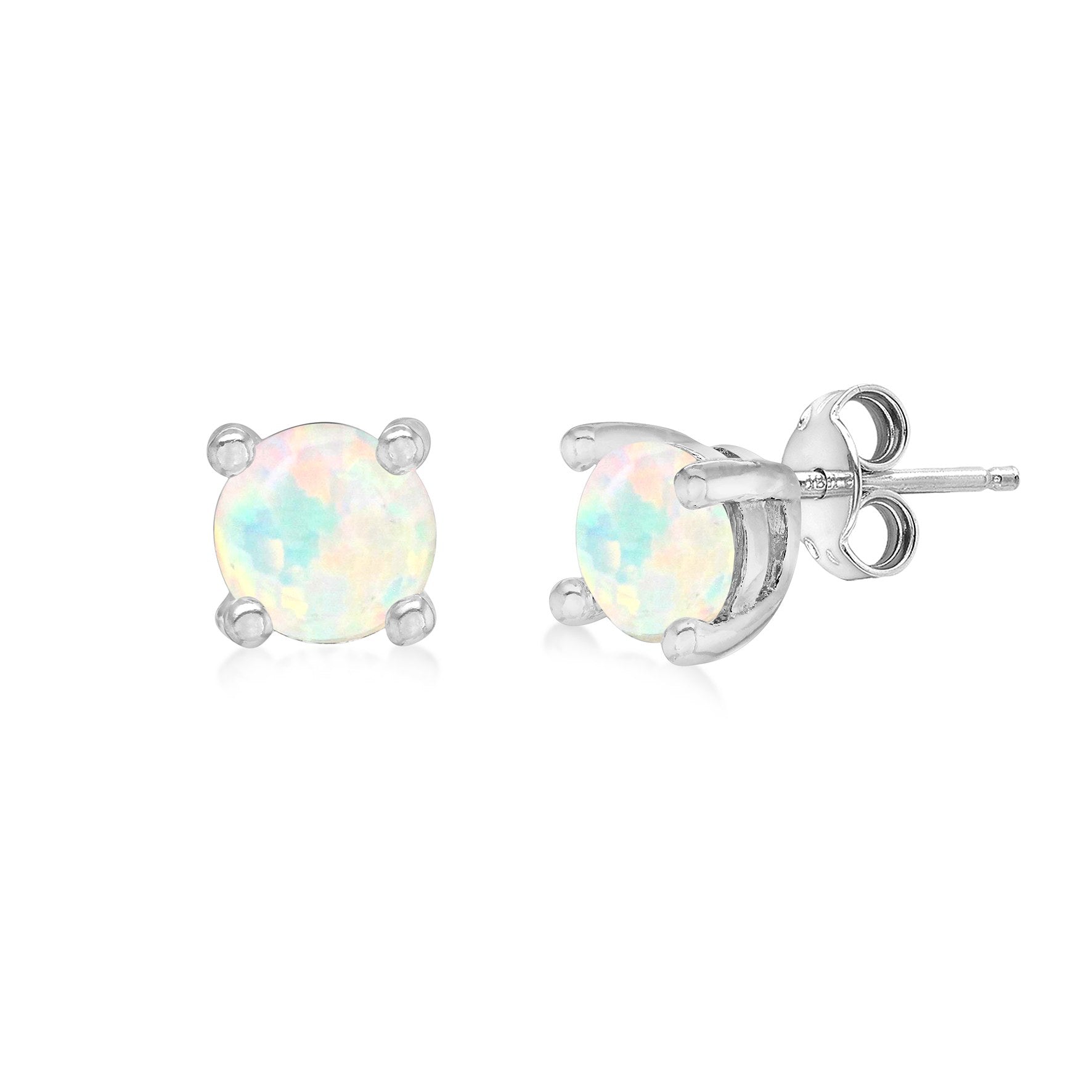 Sterling Silver Opal October Birthstone Stud Earrings