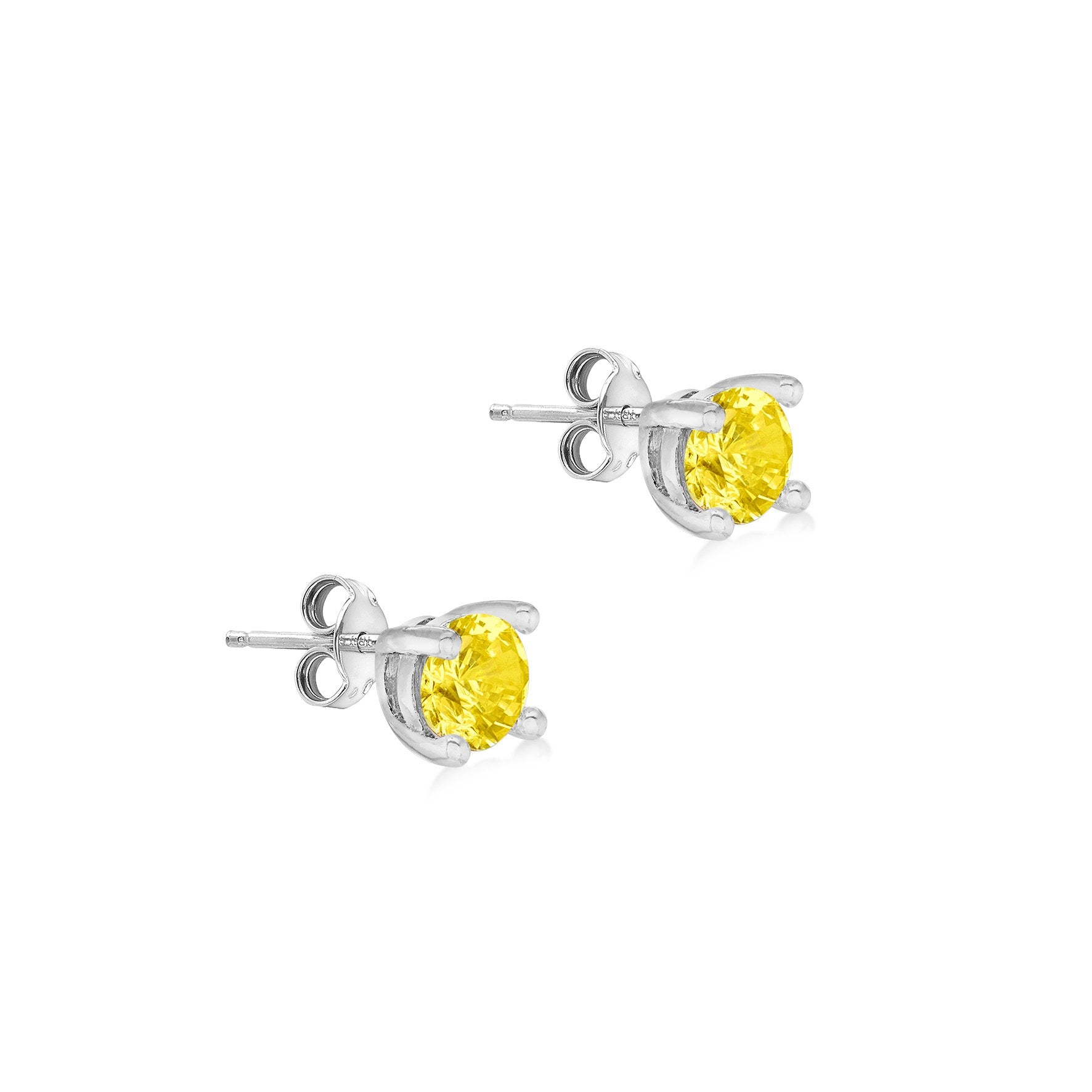 Sterling Silver Citrine Cubic Zirconia November Birthstone Stud Earrings