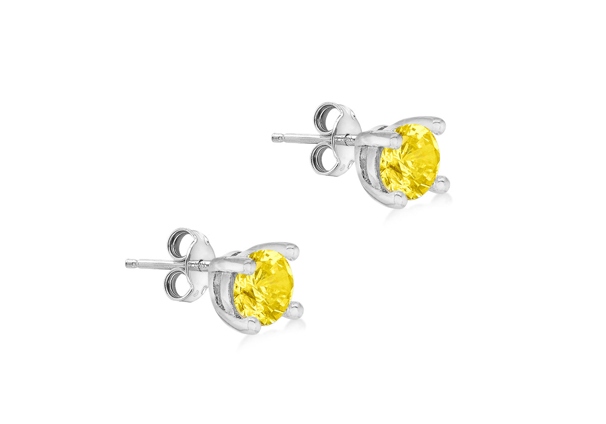 Sterling Silver Citrine Cubic Zirconia November Birthstone Stud Earrings