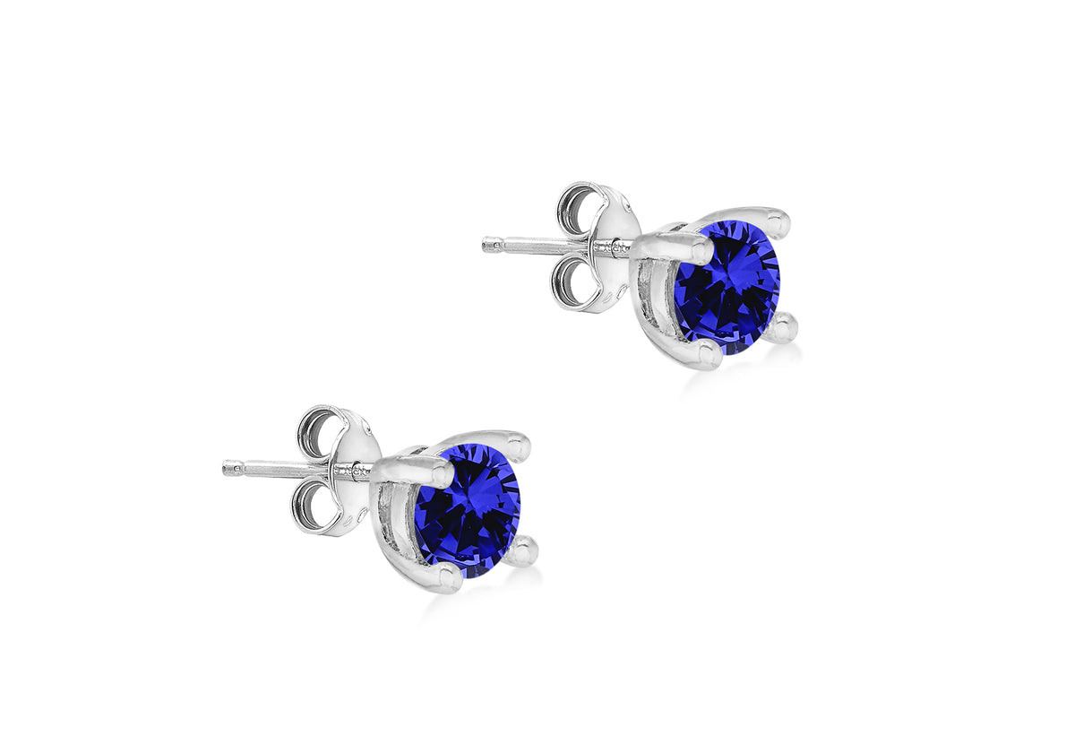 Sterling Silver Tanzanite Cubic Zirconia December Birthstone Stud Earrings