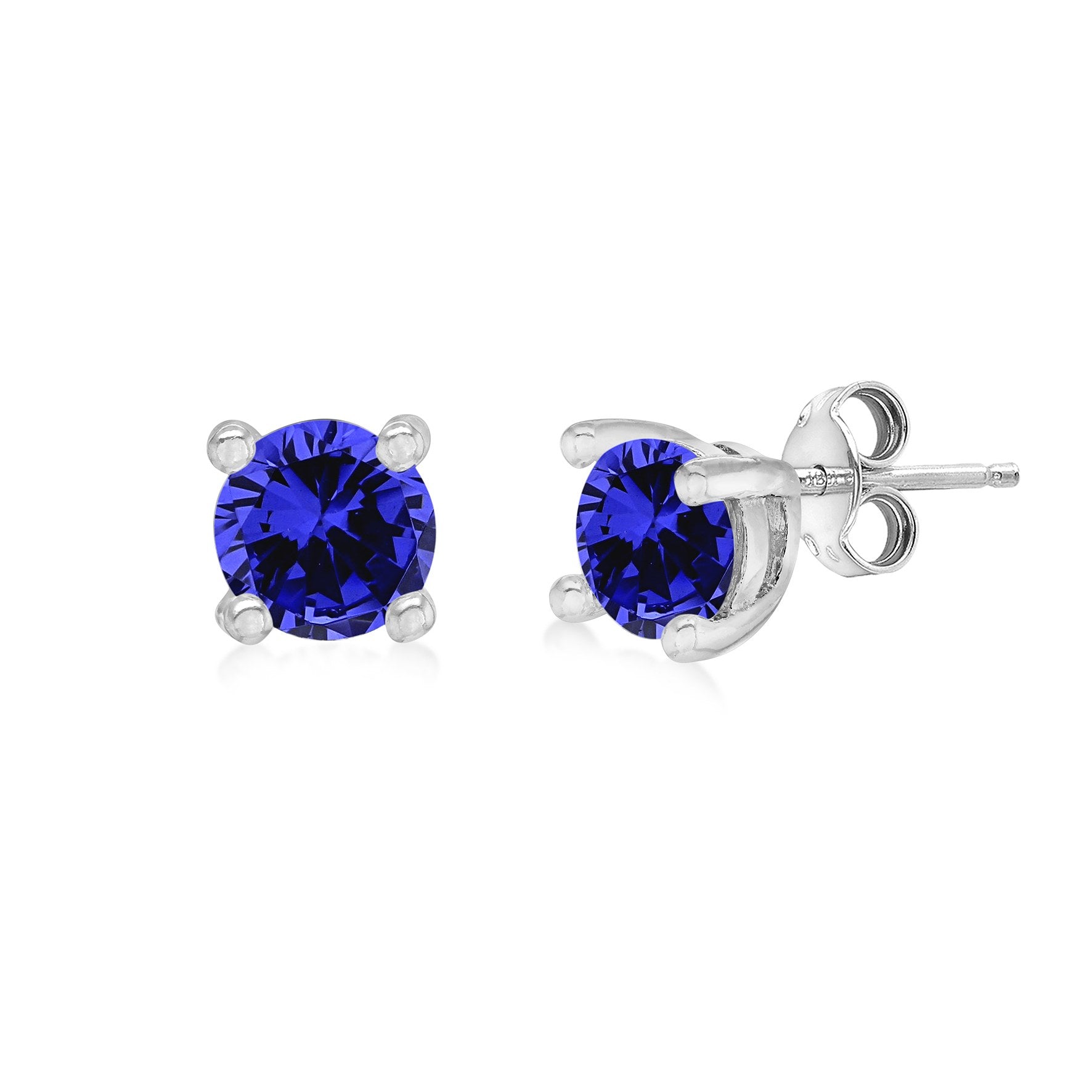 Sterling Silver Tanzanite Cubic Zirconia December Birthstone Stud Earrings