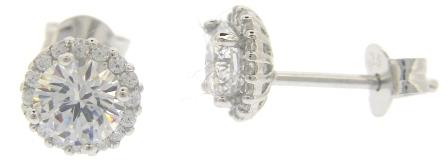 Sterling Silver CZ Solitaire with CZ Edge Stud Earrings