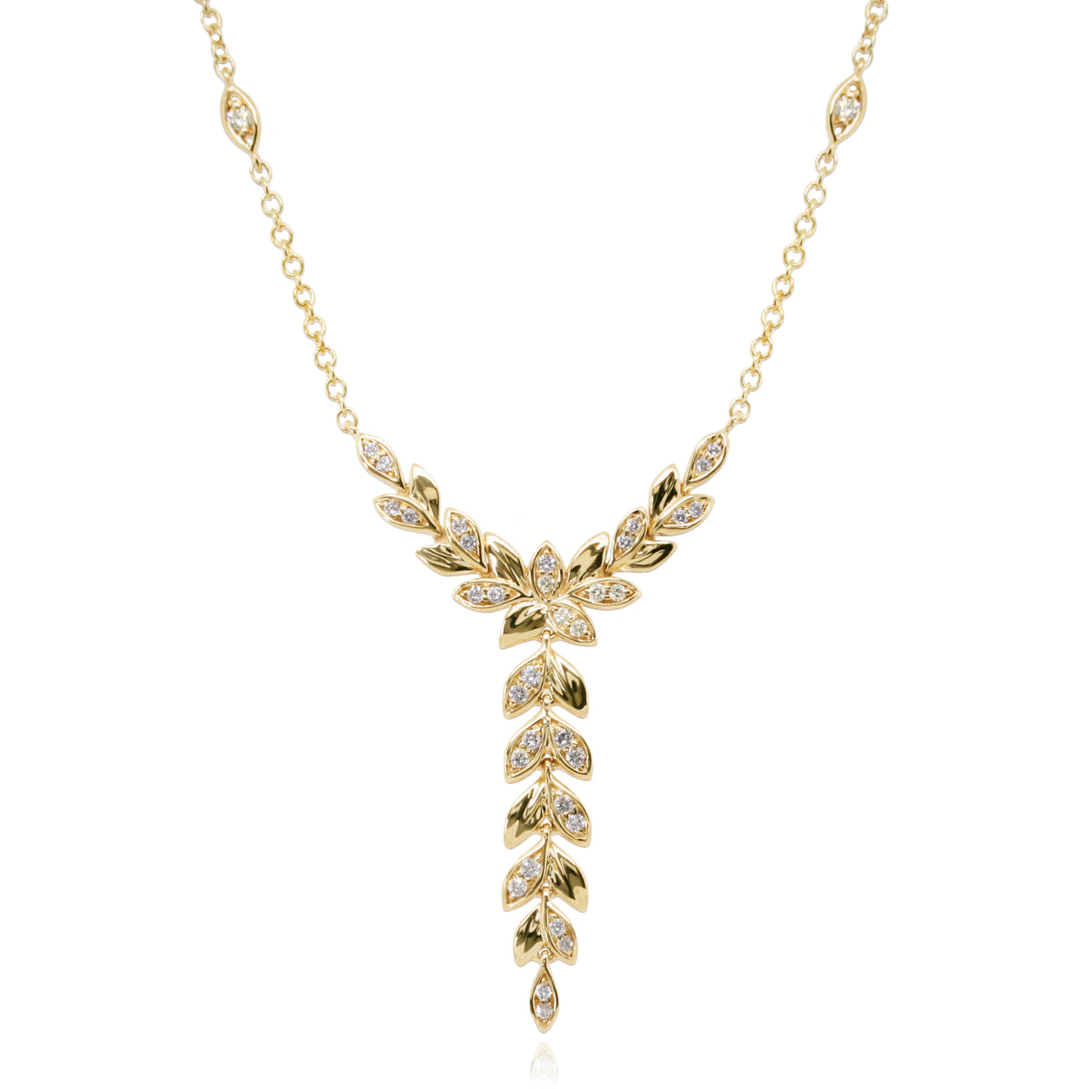 9ct Yellow Gold Diamond Vine Y- Shape Necklace
