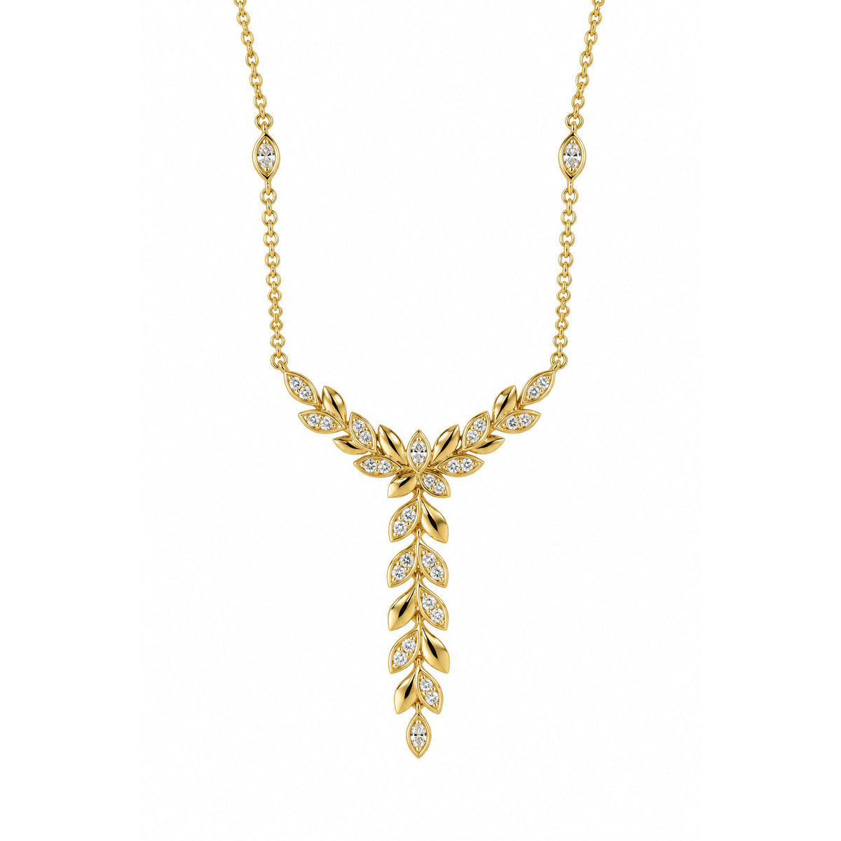 9ct Yellow Gold Diamond Vine Y- Shape Necklace