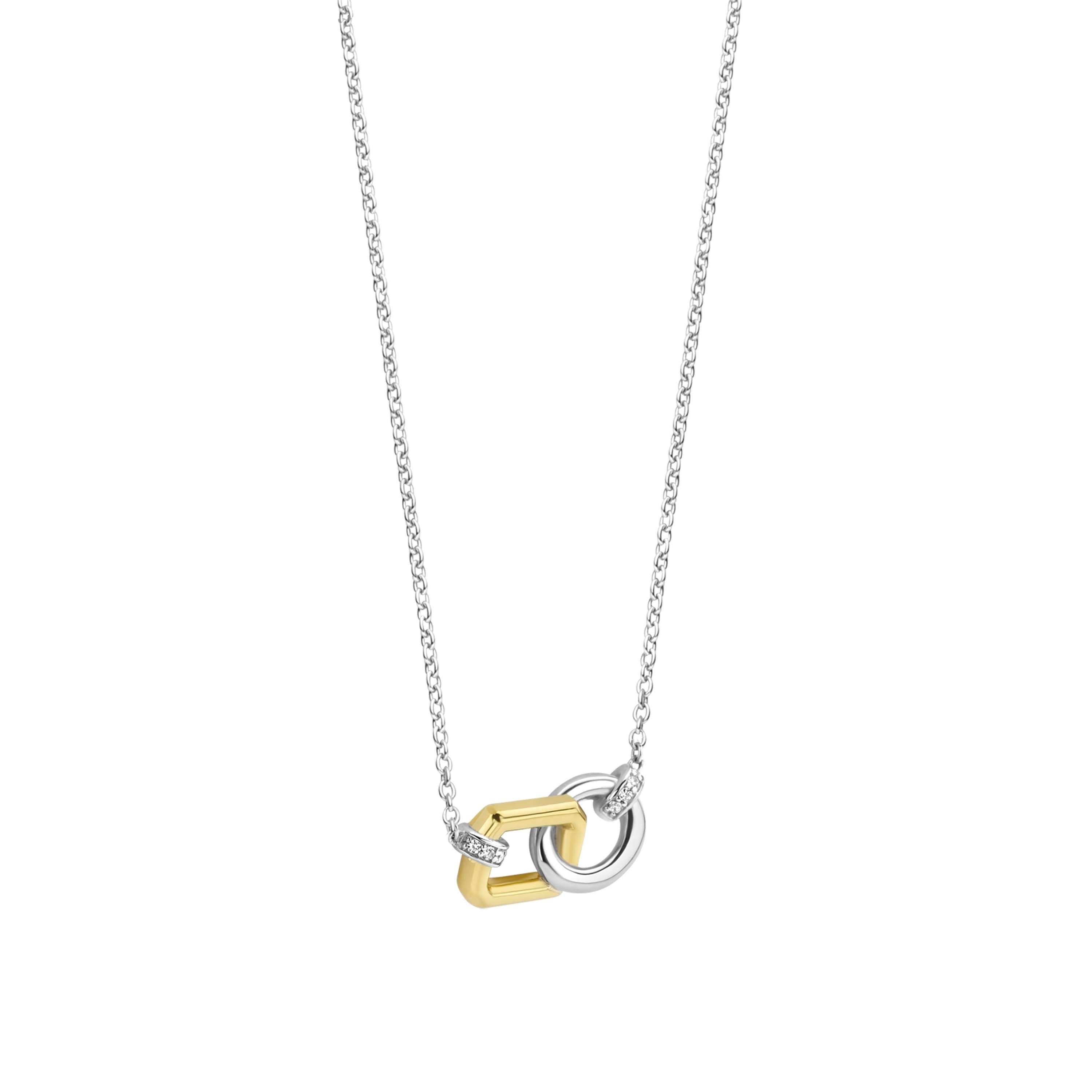 Ti Sento Gold Plated CZ Interlinked Rectangle & Circle Necklace