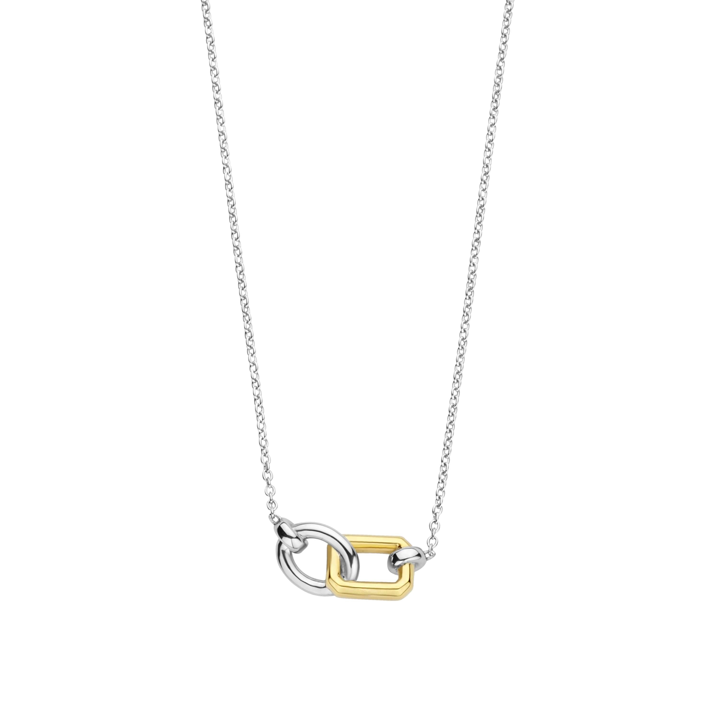 Ti Sento Gold Plated CZ Interlinked Rectangle & Circle Necklace