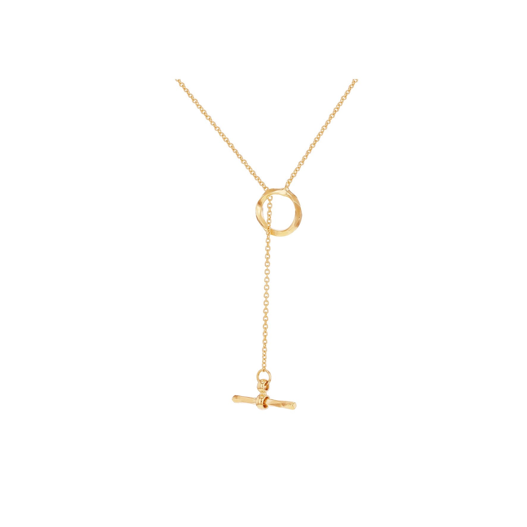9ct Yellow Gold Diamond Cut Lariat T-Bar Necklace