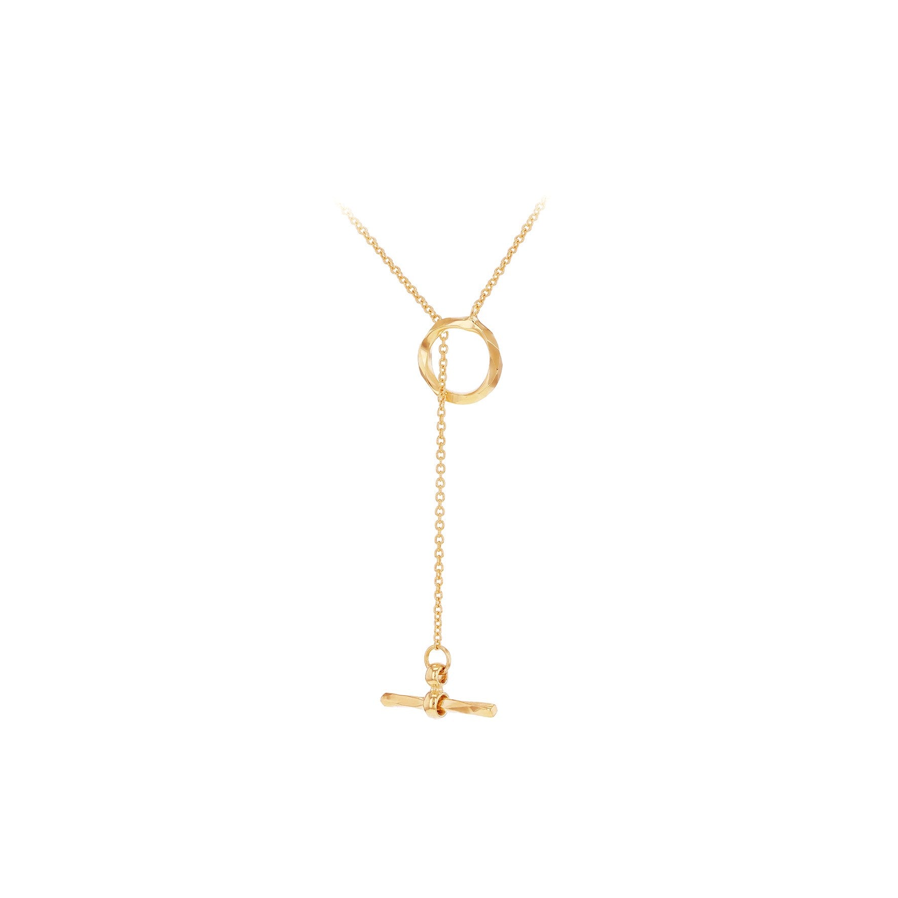9ct Yellow Gold Diamond Cut Lariat T-Bar Necklace