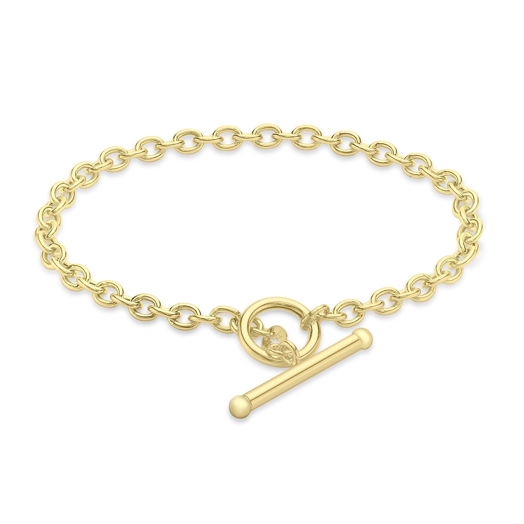 9ct Yellow Gold Oval Link Belcher T-Bar Bracelet 7.5'