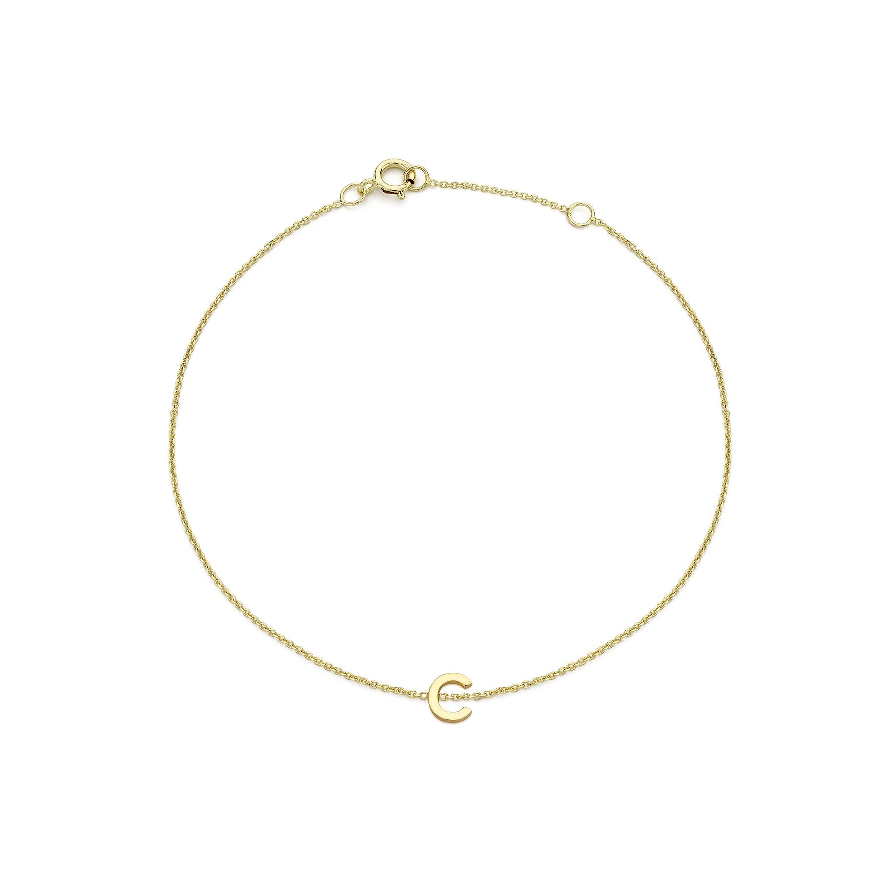 9ct Yellow Gold Mini Initial 'C' Bracelet 6 - 7.25 Inch