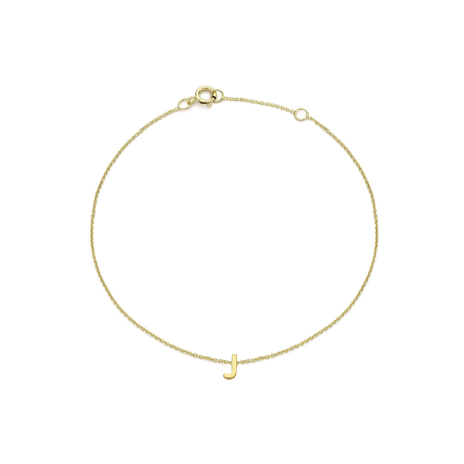9ct Yellow Gold Mini Initial 'J' Bracelet 6 - 7.25 Inch