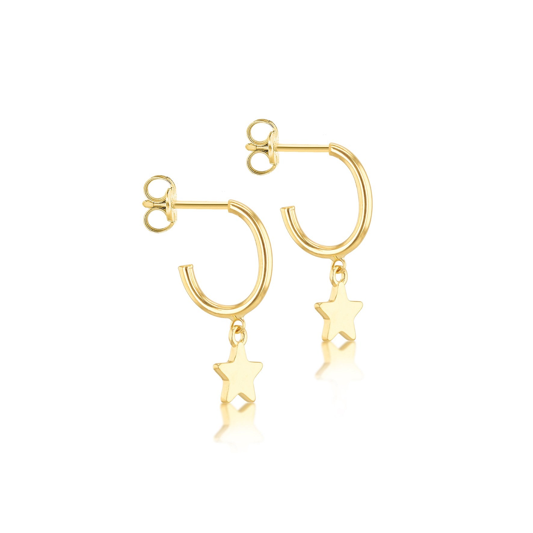 9ct Yellow Gold Star Drop Earrings