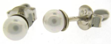 Sterling Silver Small Synthetic Pearl Stud Earrings 4mm