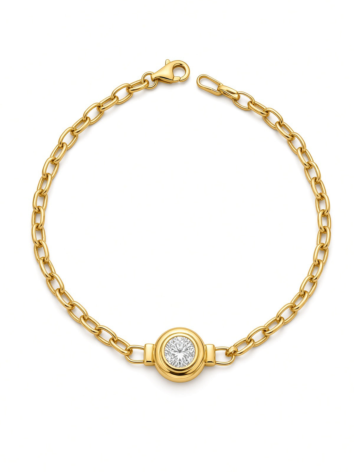 9ct Yellow Gold Oval Link Bracelet with Rubover Cubic Zirconia 19cm