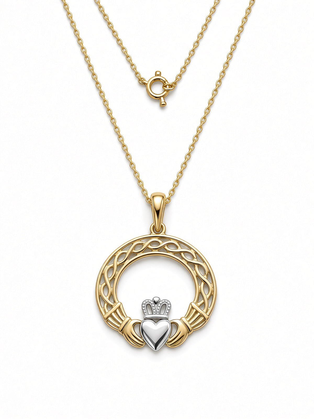 9ct Two-Tone Gold Claddagh Pendant