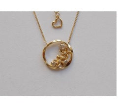 9ct Yellow Gold Cubic Zirconia Flowers in Circle Necklace