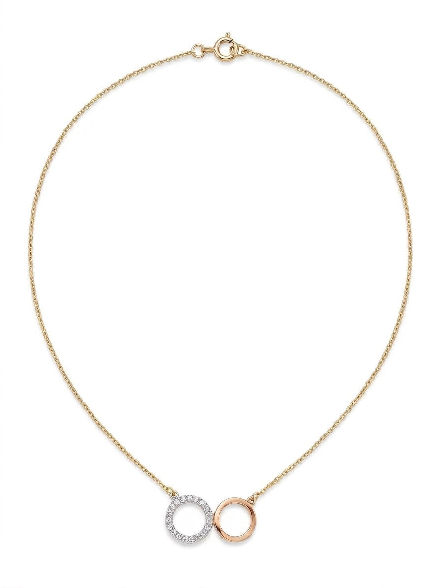 9ct Yellow Gold Double Cubic Zirconia Circle Pendant 17'
