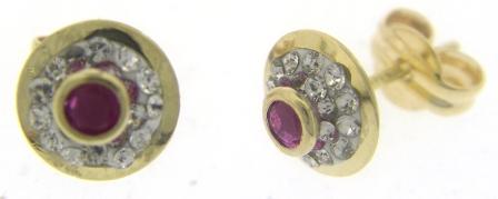 9ct Yellow Gold Round Ruby and CZ Stud Earrings