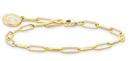 Thomas Sabo Yellow Gold Plated Sterling Silver Charm Bracelet with Shimmering White Cold Enamel Coin - 17cm