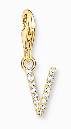 Thomas Sabo Sterling Silver Yellow Gold Plated Letter V Charm with Cubic Zirconia